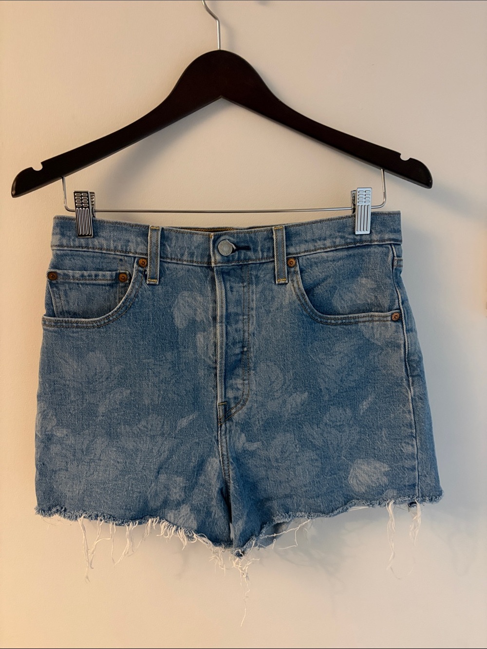 Levi's Light Blue Floral Print Ribcage Denim Shorts